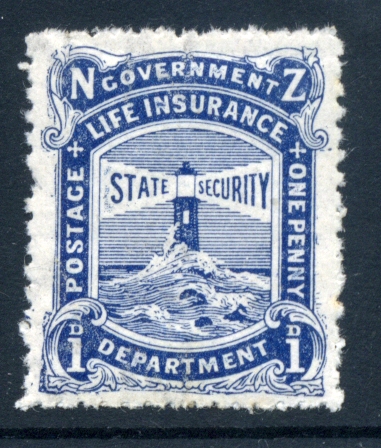 New Zealand Rare 1d blue No VR Life Insurance unh mint single, perfect bar