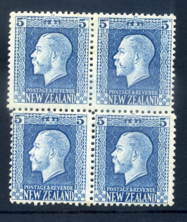 New Zealand GV 5d blue Recess 2 perf pair blk 4, exceptional item